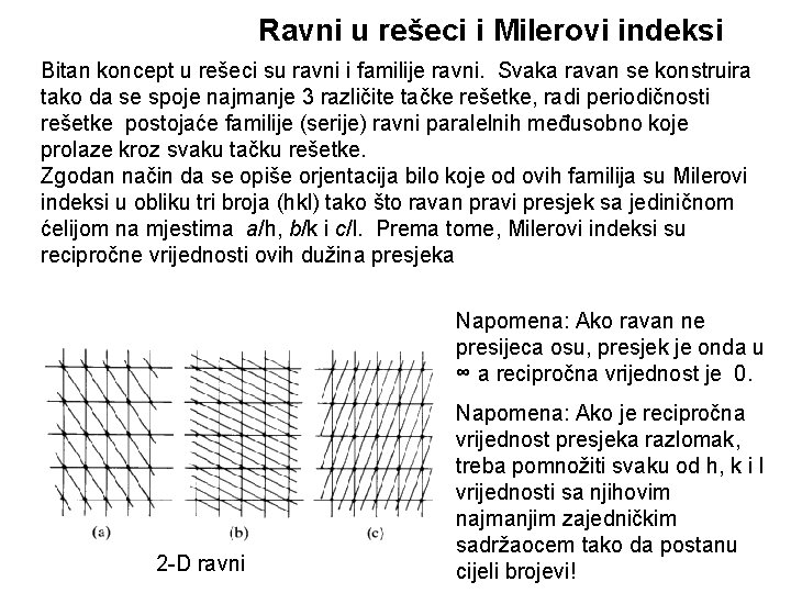 Ravni u rešeci i Milerovi indeksi Bitan koncept u rešeci su ravni i familije