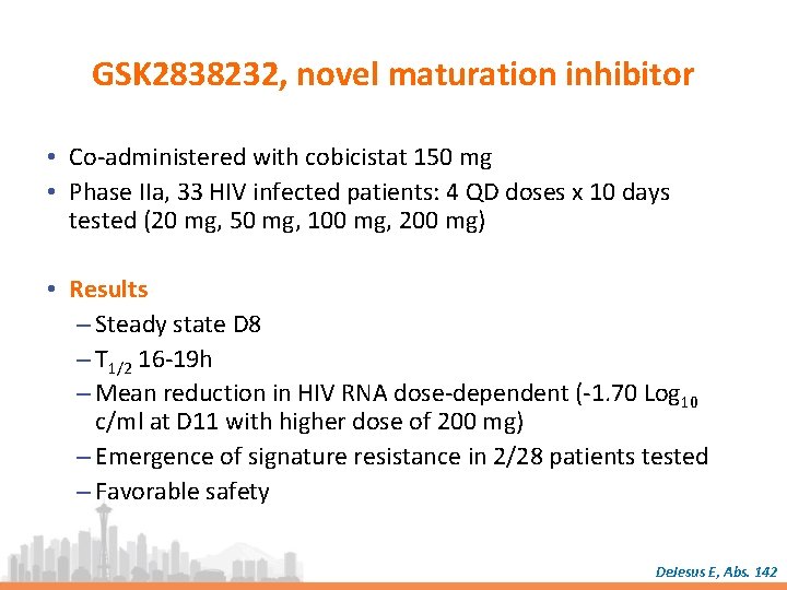 GSK 2838232, novel maturation inhibitor • Co-administered with cobicistat 150 mg • Phase IIa,