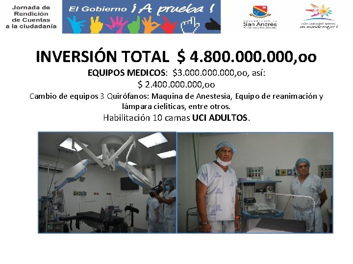 INVERSIÓN TOTAL $ 4. 800. 000, oo EQUIPOS MEDICOS: $3. 000, oo, así: $