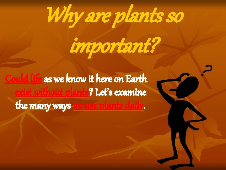 Why are plants so important? Could life as we know it here on Earth Why are plants so important? Could life as we know it here on Earth