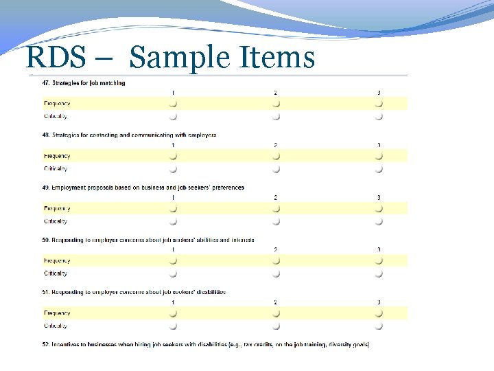 RDS – Sample Items 