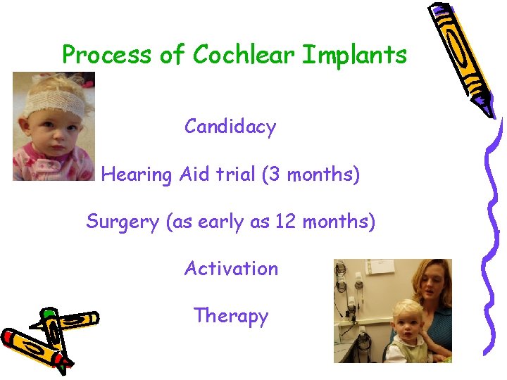 Process of Cochlear Implants Candidacy Hearing Aid trial (3 months) Surgery (as early as