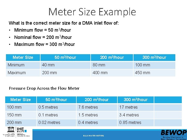 Meter Size Example What is the correct meter size for a DMA inlet flow