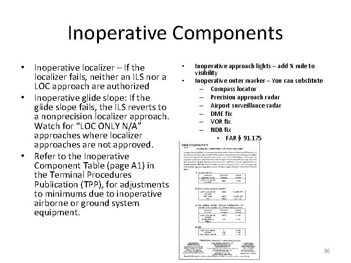 Inoperative Components • Inoperative localizer – If the localizer fails, neither an ILS nor