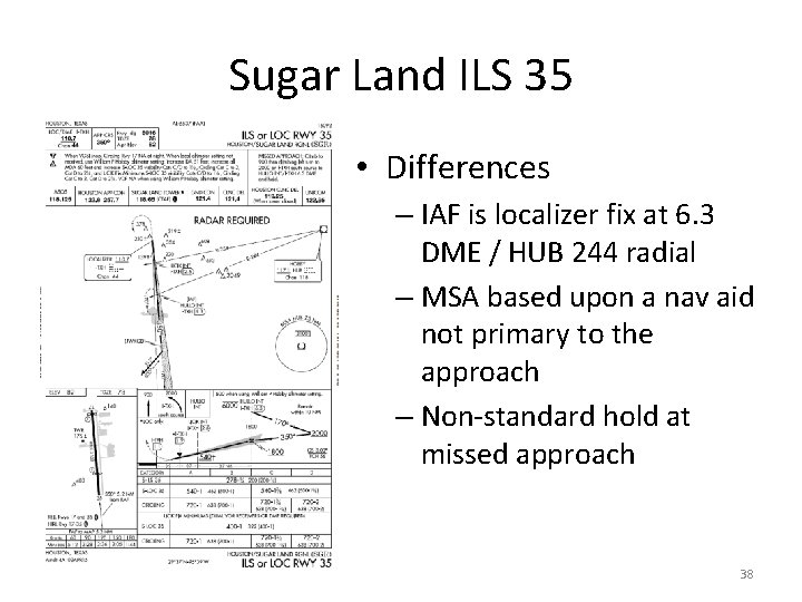 Sugar Land ILS 35 • Differences – IAF is localizer fix at 6. 3