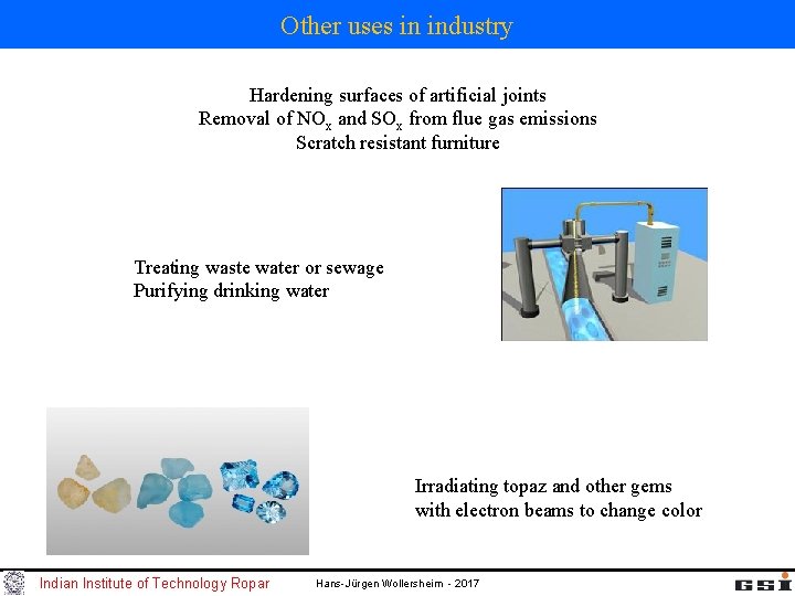 Other uses in industry Hardening surfaces of artificial joints Removal of NOx and SOx