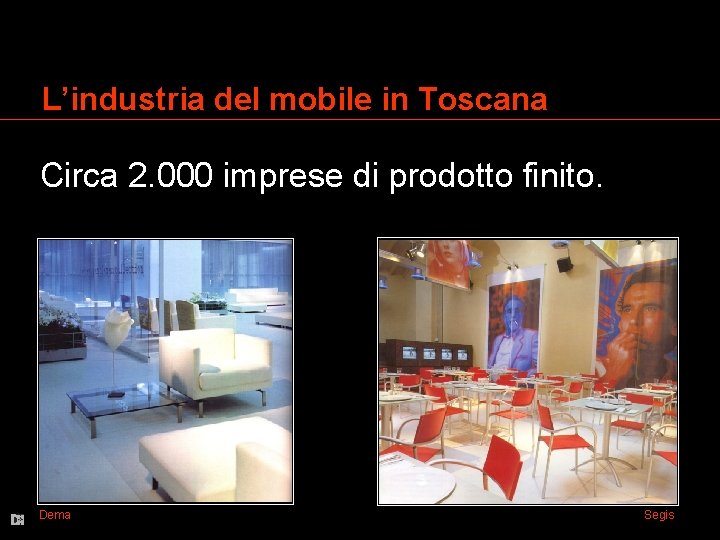 L’industria del mobile in Toscana Circa 2. 000 imprese di prodotto finito. Dema Segis