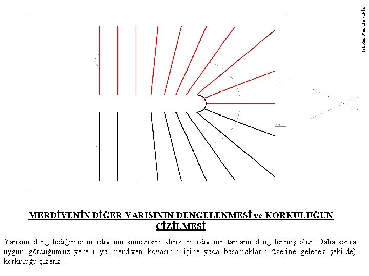 Tek. Res. Mustafa PERİZ MERDİVENİN DİĞER YARISININ DENGELENMESİ ve KORKULUĞUN ÇİZİLMESİ Yarısını dengelediğimiz merdivenin