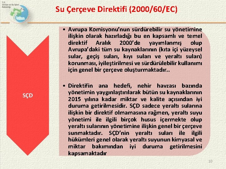 Su Çerçeve Direktifi (2000/60/EC) • Avrupa Komisyonu’nun sürdürebilir su yönetimine ilişkin olarak hazırladığı bu