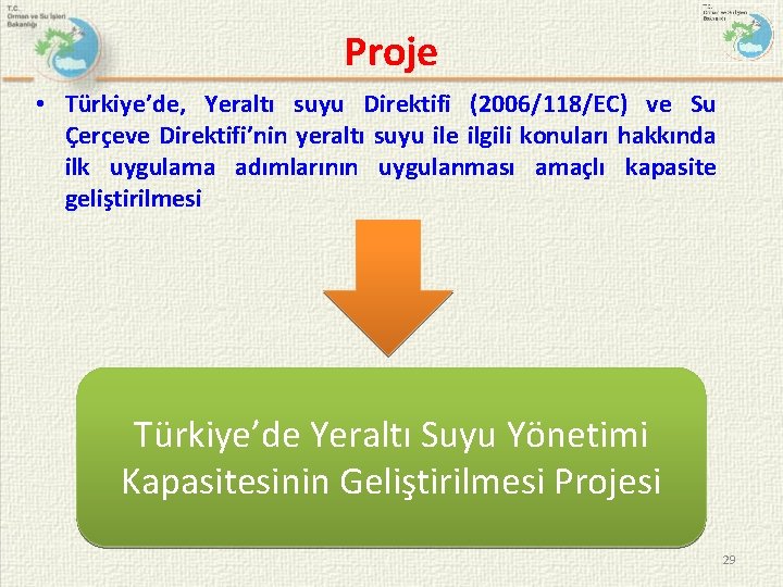 Proje • Türkiye’de, Yeraltı suyu Direktifi (2006/118/EC) ve Su Çerçeve Direktifi’nin yeraltı suyu ile