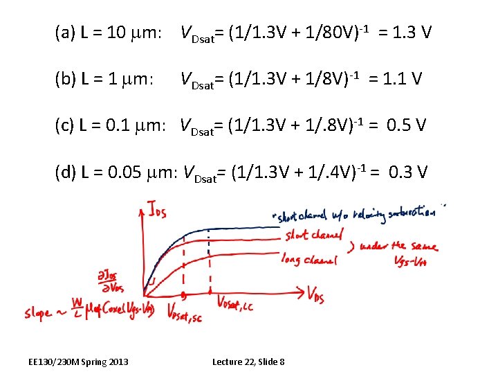 (a) L = 10 mm: VDsat= (1/1. 3 V + 1/80 V)-1 = 1.