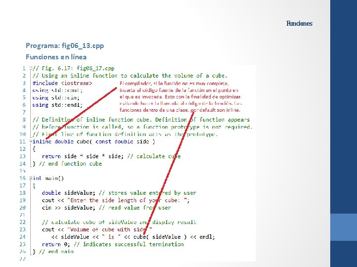 Funciones Programa: fig 06_13. cpp Funciones en línea Funciones Programa: fig 06_13. cpp Funciones en línea