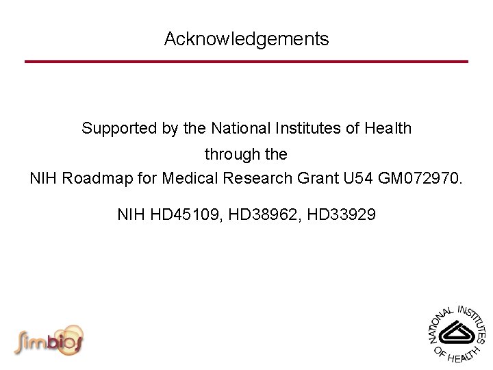 Acknowledgements Supported by the National Institutes of Health through the NIH Roadmap for Medical