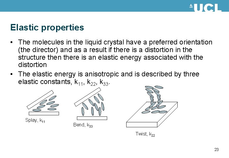 Elastic properties • The molecules in the liquid crystal have a preferred orientation (the