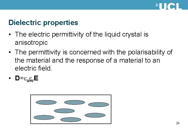 Dielectric properties • The electric permittivity of the liquid crystal is anisotropic • The