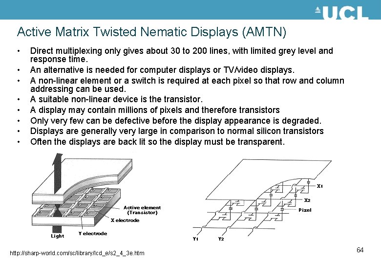 Active Matrix Twisted Nematic Displays (AMTN) • • Direct multiplexing only gives about 30