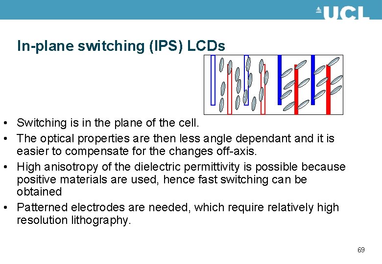 In-plane switching (IPS) LCDs • Switching is in the plane of the cell. •