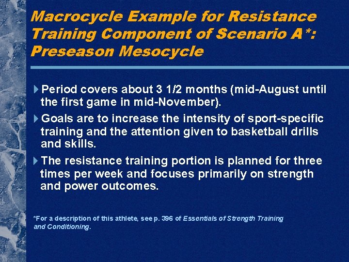 Macrocycle Example for Resistance Training Component of Scenario A*: Preseason Mesocycle Period covers about