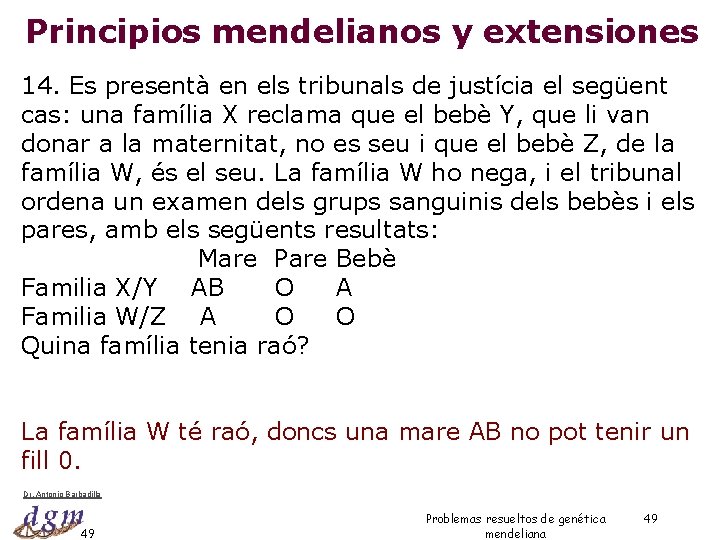 Principios mendelianos y extensiones 14. Es presentà en els tribunals de justícia el següent