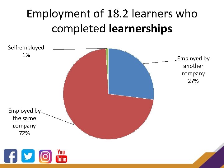 Employment of 18. 2 learners who completed learnerships Self-employed 1% Employed by the same