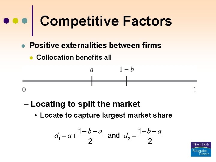 Competitive Factors l Positive externalities between firms l Collocation benefits all – Locating to
