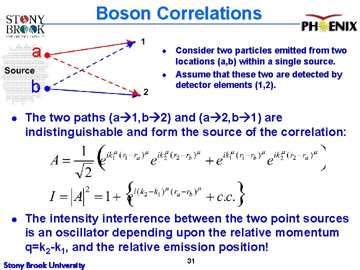 Boson Correlations a b l l Consider two particles emitted from two locations (a, Boson Correlations a b l l Consider two particles emitted from two locations (a,