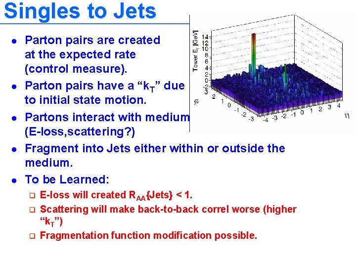 Singles to Jets l l l Parton pairs are created at the expected rate Singles to Jets l l l Parton pairs are created at the expected rate