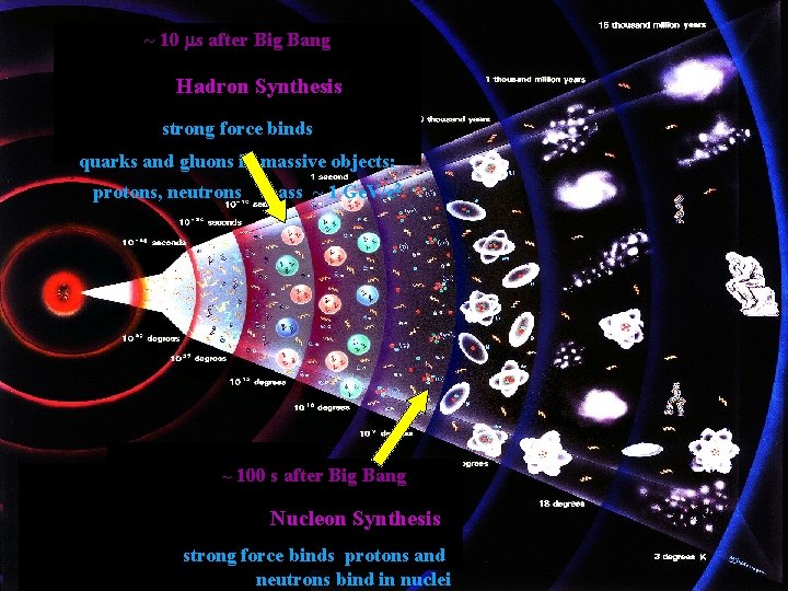 ~ 10 ms after Big Bang Hadron Synthesis strong force binds quarks and gluons ~ 10 ms after Big Bang Hadron Synthesis strong force binds quarks and gluons