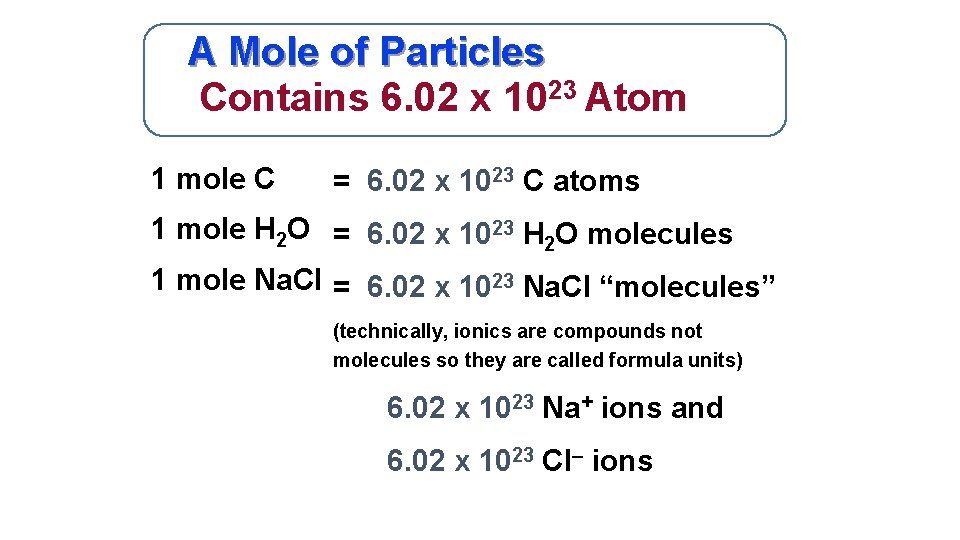 A Mole of Particles Contains 6. 02 x 1023 Atom 1 mole C =