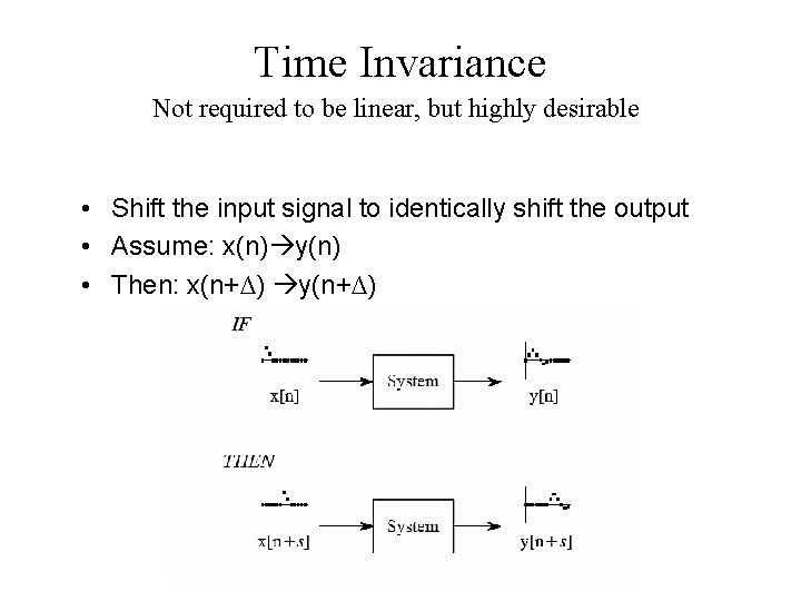 Time Invariance Not required to be linear, but highly desirable • Shift the input