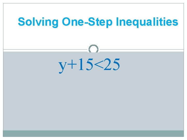 Solving One-Step Inequalities y+15<25 