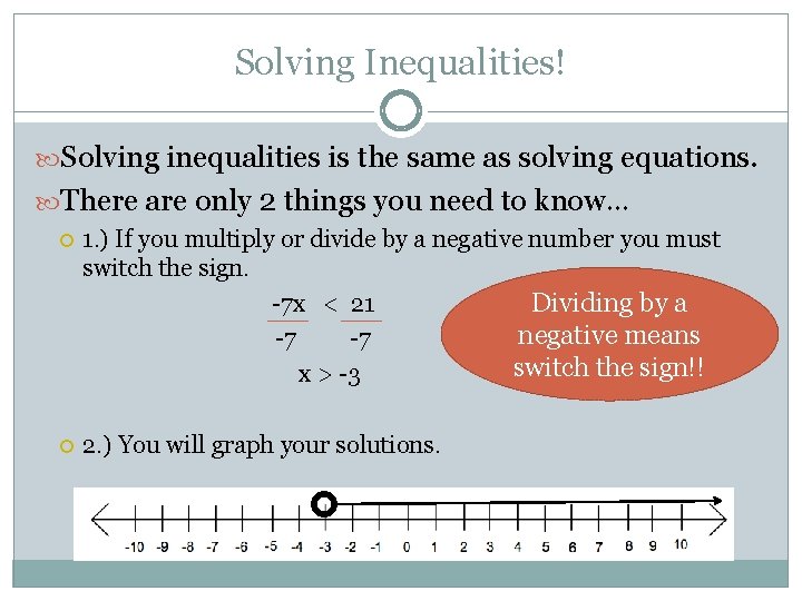 Solving Inequalities! Solving inequalities is the same as solving equations. There are only 2
