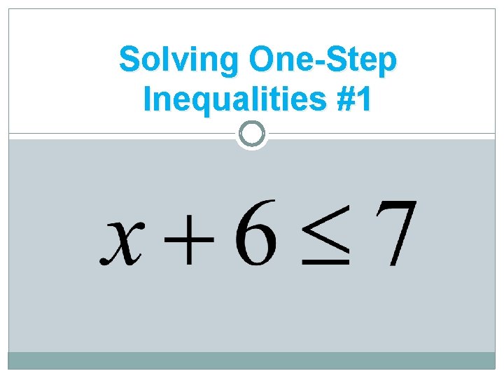 Solving One-Step Inequalities #1 