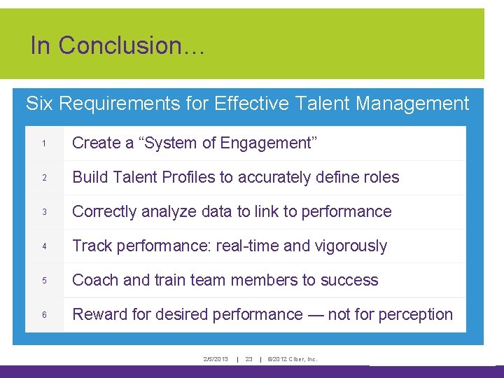 In Conclusion… Six Requirements for Effective Talent Management 1 Create a “System of Engagement” In Conclusion… Six Requirements for Effective Talent Management 1 Create a “System of Engagement”