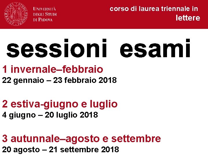 corso di laurea triennale in lettere 1 invernale–febbraio 22 gennaio – 23 febbraio 2018