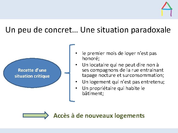 Un peu de concret… Une situation paradoxale Recette d’une situation critique • le premier