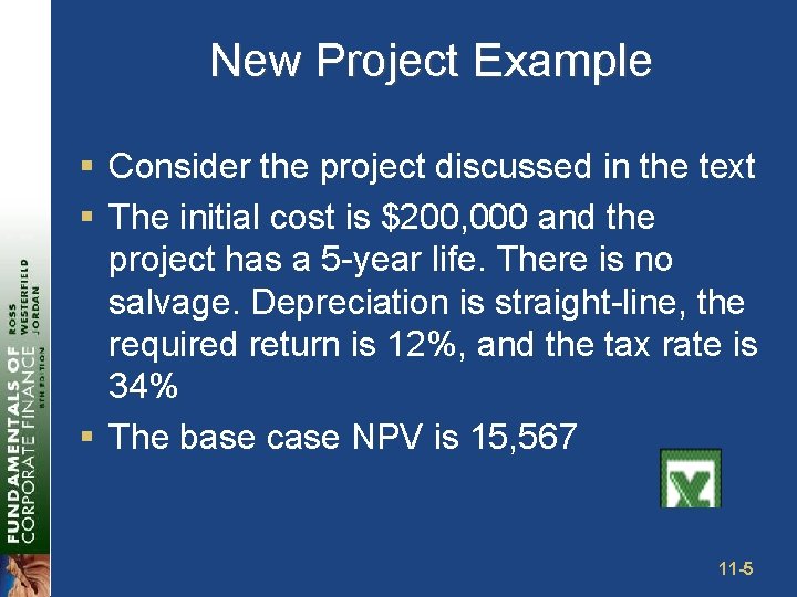 New Project Example § Consider the project discussed in the text § The initial