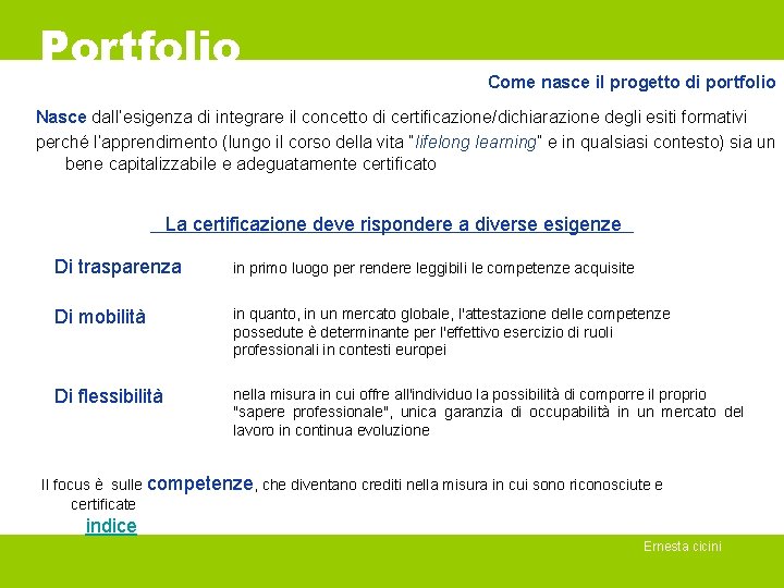 Portfolio Come nasce il progetto di portfolio Nasce dall’esigenza di integrare il concetto di