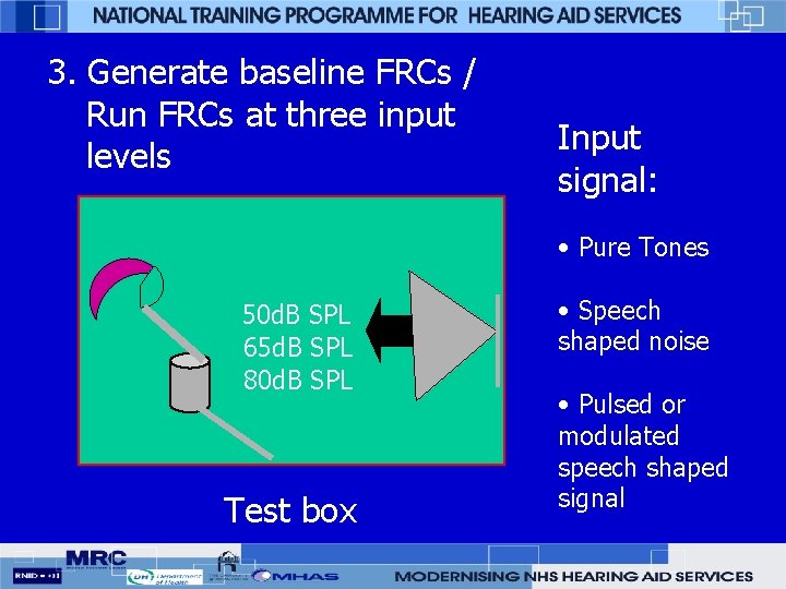 3. Generate baseline FRCs / Run FRCs at three input levels Input signal: •