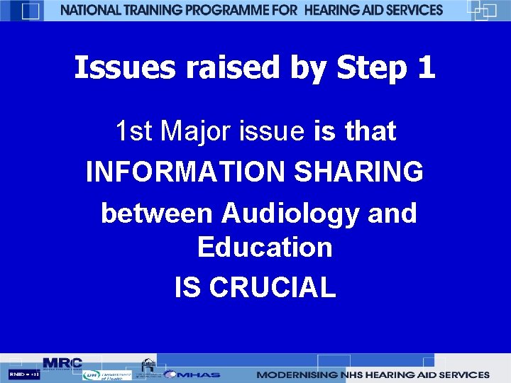 Issues raised by Step 1 1 st Major issue is that INFORMATION SHARING between