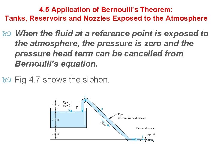 4. 5 Application of Bernoulli’s Theorem: Tanks, Reservoirs and Nozzles Exposed to the Atmosphere