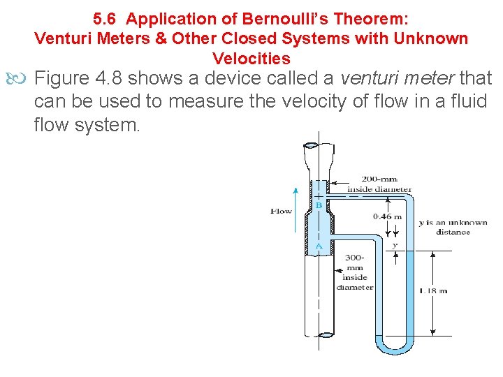 5. 6 Application of Bernoulli’s Theorem: Venturi Meters & Other Closed Systems with Unknown