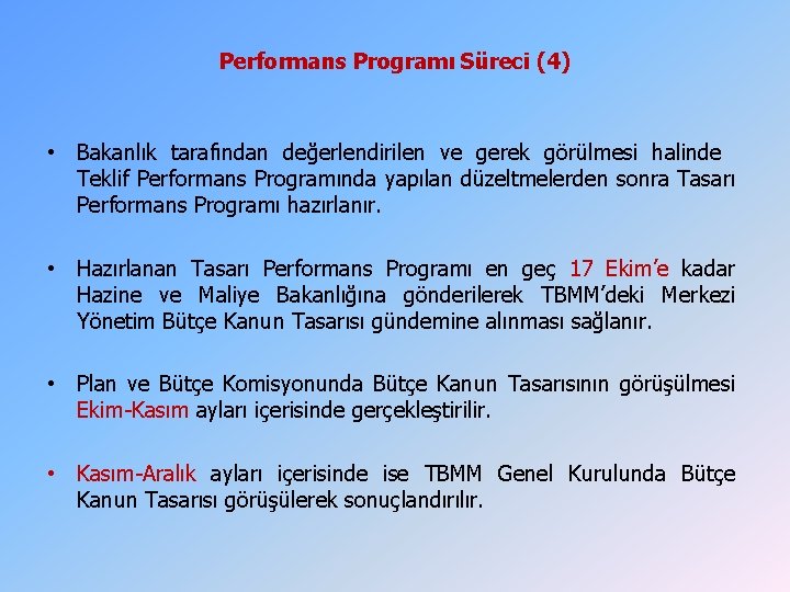 Performans Programı Süreci (4) • Bakanlık tarafından değerlendirilen ve gerek görülmesi halinde Teklif Performans Performans Programı Süreci (4) • Bakanlık tarafından değerlendirilen ve gerek görülmesi halinde Teklif Performans