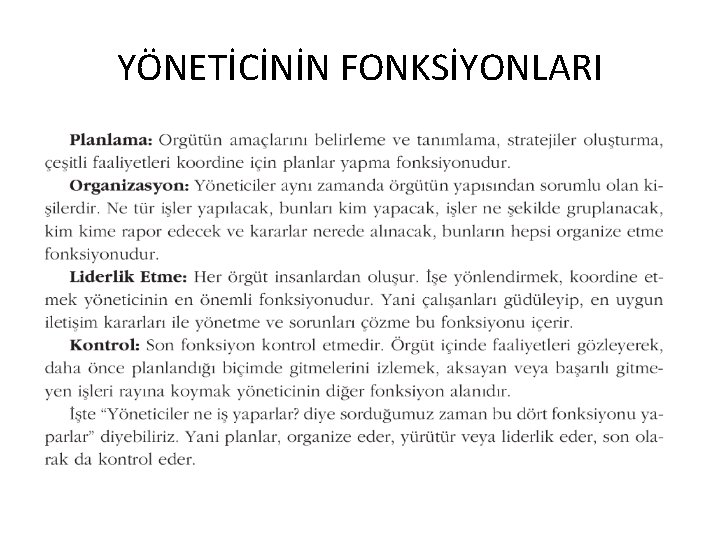 YÖNETİCİNİN FONKSİYONLARI 