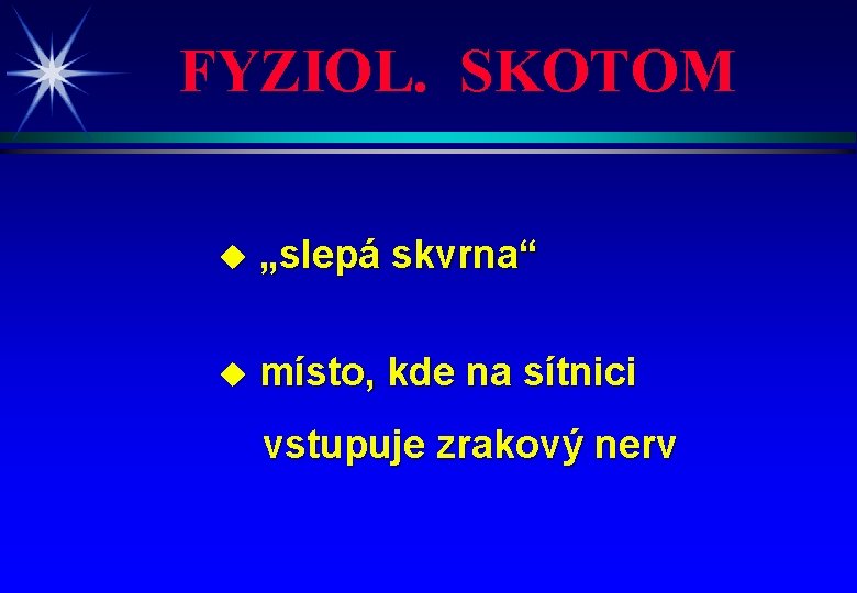 FYZIOL. SKOTOM u „slepá skvrna“ u místo, kde na sítnici vstupuje zrakový nerv 