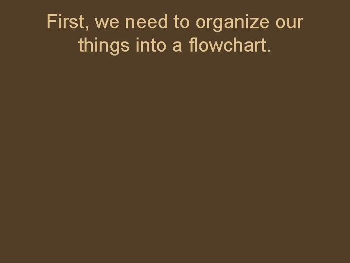First, we need to organize our things into a flowchart. 