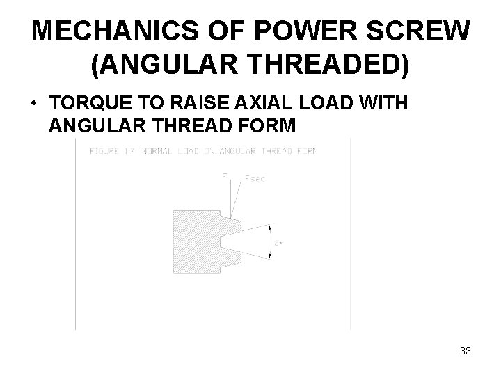 MECHANICS OF POWER SCREW (ANGULAR THREADED) • TORQUE TO RAISE AXIAL LOAD WITH ANGULAR