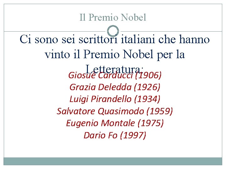 Il Premio Nobel Ci sono sei scrittori italiani che hanno vinto il Premio Nobel