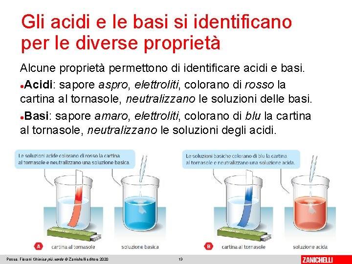 Gli acidi e le basi si identificano per le diverse proprietà Alcune proprietà permettono