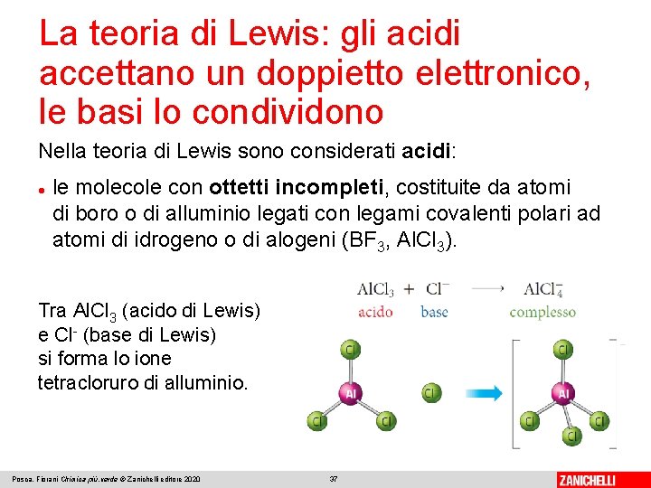 La teoria di Lewis: gli acidi accettano un doppietto elettronico, le basi lo condividono